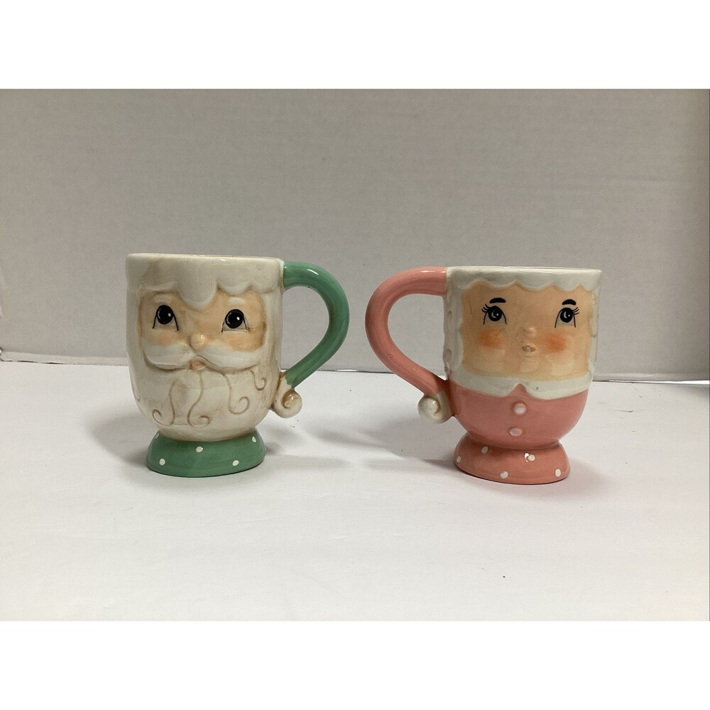 vtg johanna parker christmas mug set of 2 pastel Mr. & Mrs. Claus